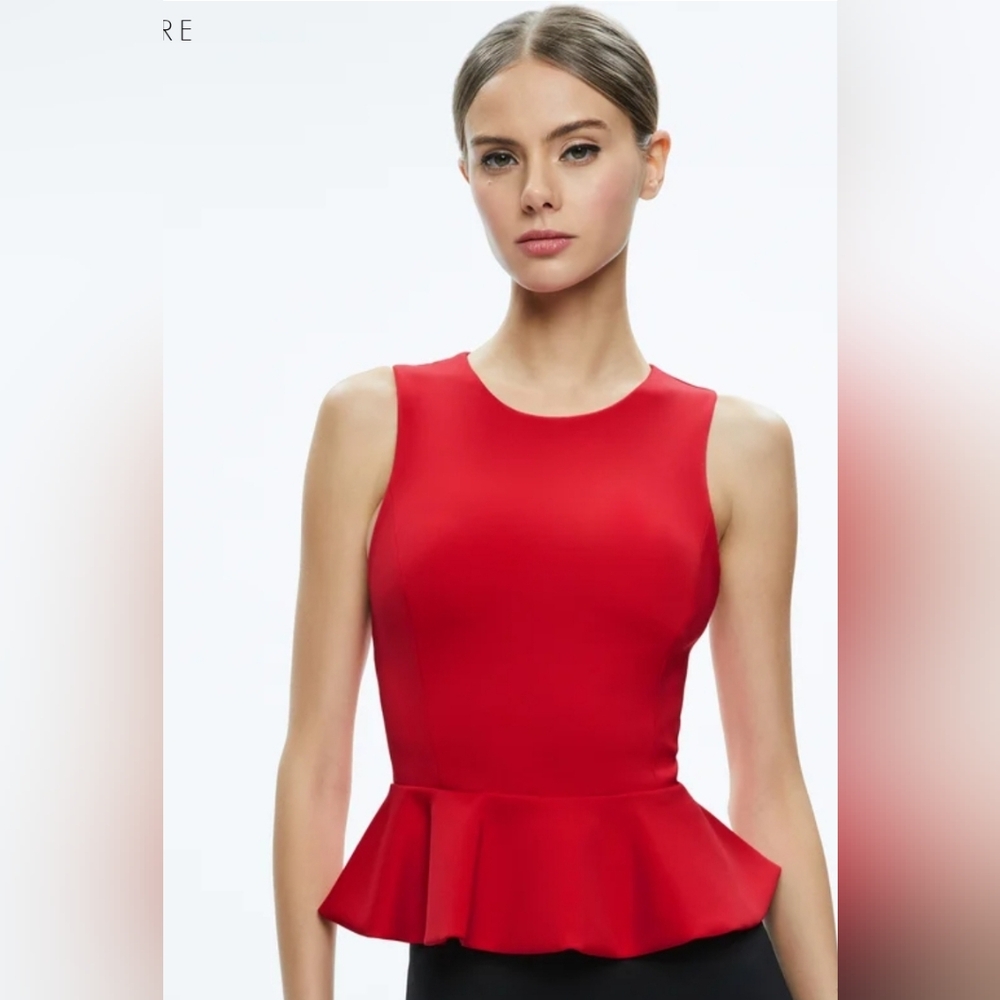 ALICE + OLIVIA Red Peplum Zipper Top Sz L / XL NEW